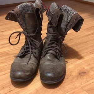 Brown army style boots